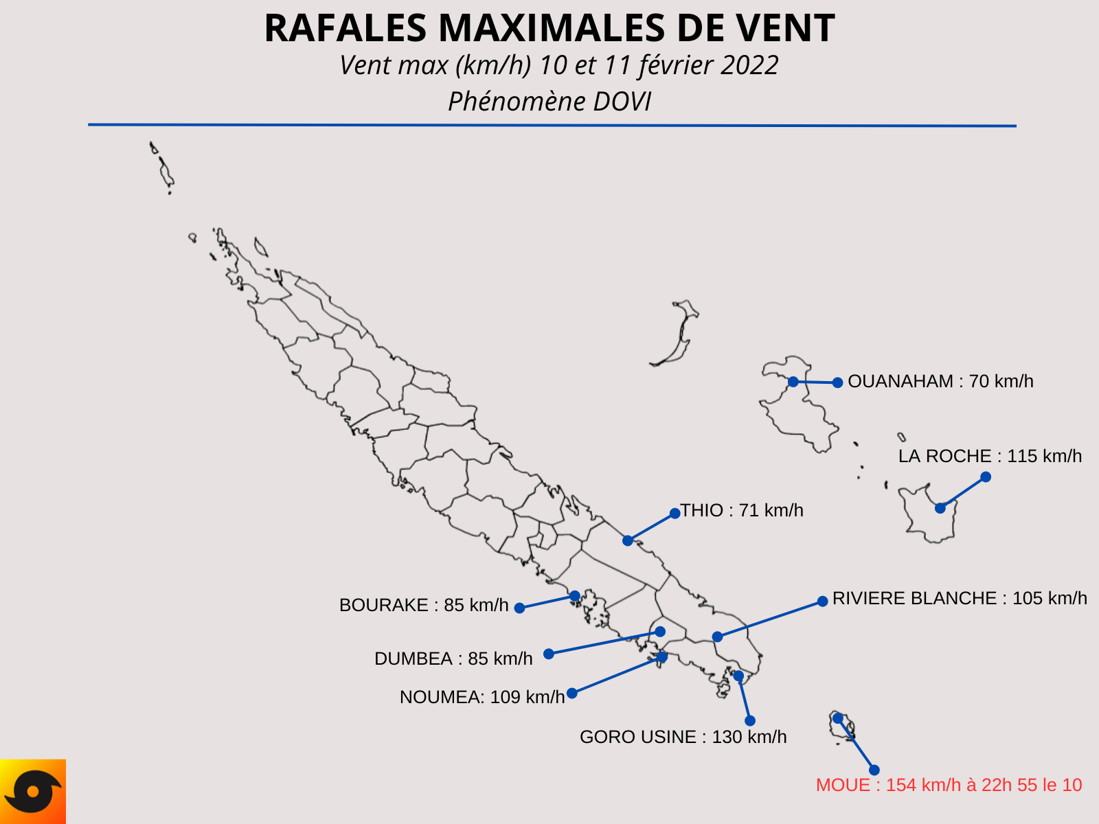 Carte des rafales maximales pendant DOVI
